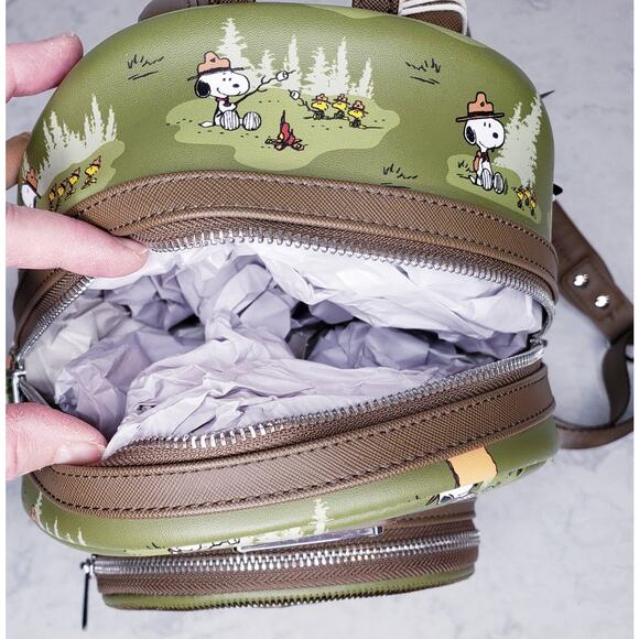NWT 2024 LOUNGEFLY X PEANUTS Beagle Scouts Backpack Snoopy Woodstock Green Brown - Picture 12 of 16